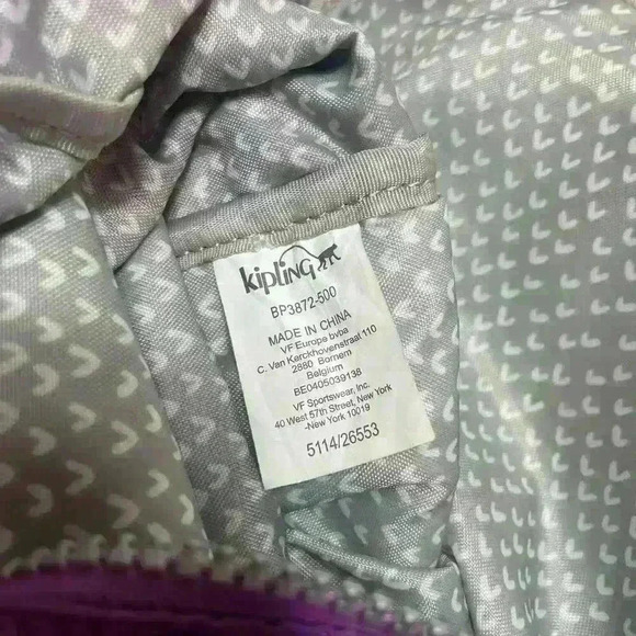 Kipling Small Medium Laptop Backpack Purple Drawstring Monkey Zip Magnetic - Picture 8 of 13